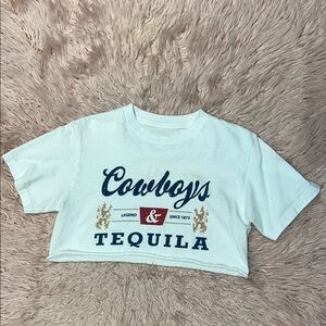 Cowboys & Tequila Cropped Graphic Tee – Size S 🤠
